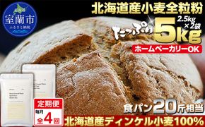 【毎月定期便】北海道産 スペルト小麦全粒粉 ディンケルスター 5kg 全4回 MROBI020