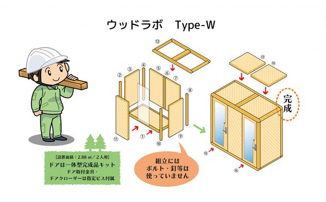 【ふるさと納税】ウッドラボType-W（パーソナルスペース）屋内用 国産 木造 大型 家具 個室 リモートワーク テレワーク 041009_HU003