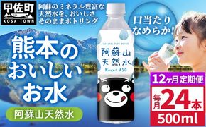 【定期便12ヶ月】熊本のおいしいお水 阿蘇山天然水 500ml×24本（1ケース）（共通返礼品・御船町） - 天然水 水 飲料水 ミネラルウォーター 箱買い まとめ買い ペットボトル 飲料 ウォーター 軟水 防災グッズ 防災 備蓄 ローリングストック ストック 熊本県