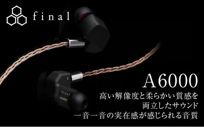 有線イヤホン final A6000 2Pinソフト単結晶銅ケーブル付属