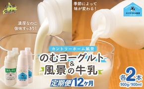 【定期12ヶ月】のむヨーグルト900g 風景の牛乳900ml 各2本 SKB098