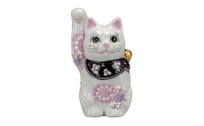 九谷焼　3.2号招き猫　花むらさき a05 