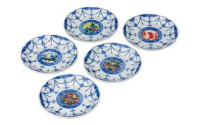 九谷焼　4.5号皿揃　時代絵（５枚セット）a01 食器 キッチン雑貨 キッチンアイテム 雑貨 小物 お皿 丸皿 食卓 テーブルコーディネート 