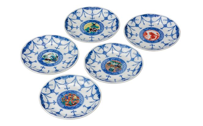 九谷焼　4.5号皿揃　時代絵（５枚セット）a01 食器 キッチン雑貨 キッチンアイテム 雑貨 小物 お皿 丸皿 食卓 テーブルコーディネート 