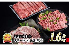 おおいた 和牛 3種 セット (合計1.66kg・サーロインステーキ180g×2枚・ウデ肉700g・焼肉300g×2P) 国産 豊後牛 BBQ 赤身 バーベキュー 惣菜 やきにく おかず 百年の恵み 【BD186】【西日本畜産 (株)】