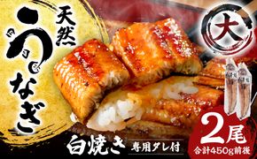熊本県八代市産 天然うなぎ 白焼 (大) 2尾 合計450g前後 蒲焼のたれ付き 鰻 国産 蒲焼 ウナギ うなぎ 丑の日 冬が旬 冷凍 熊本県 八代市