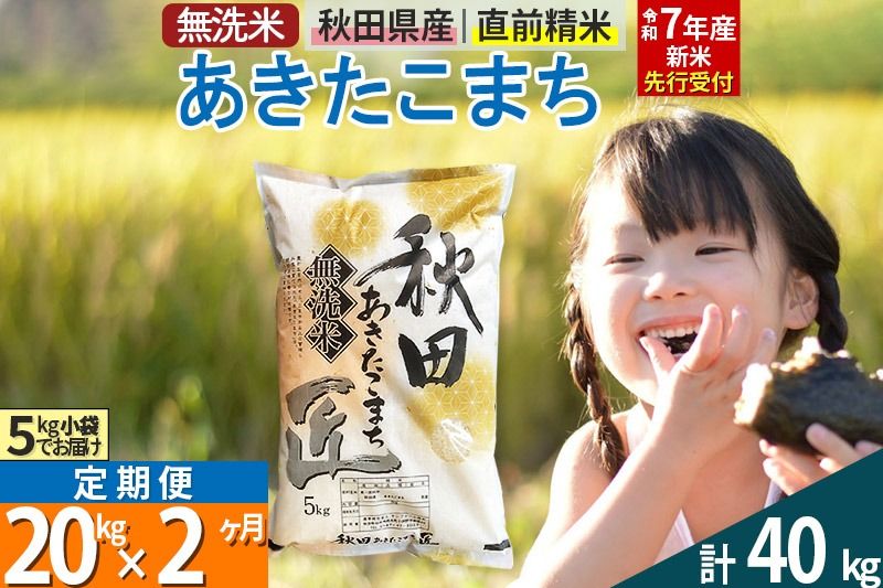 [無洗米][令和7年産 新米予約][定期便2ヶ月]秋田県産 あきたこまち 20kg (5kg×4袋) ×2回 20キロ お米 新米|02_snk-030802s