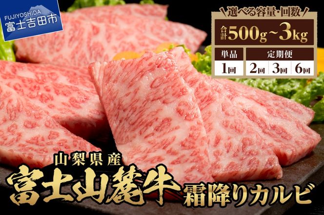 山梨県産 富士山麓牛 霜降りカルビ 500g 【選べるお届け回数 1回 / 2回 / 3回 / 6回 】  定期便 牛肉 焼肉 BBQ 国産 富士山麓牛 霜降り 精肉 冷凍 山梨 富士吉田