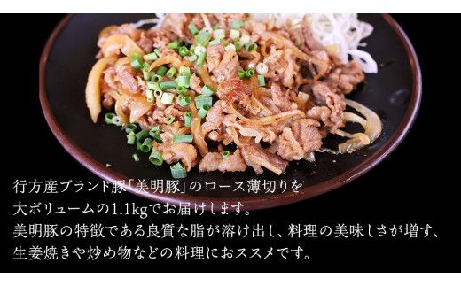 【 3ヶ月 連続 定期便 】美明豚 ロース薄切り 約1.1kg （茨城県共通返礼品：行方市） びめいとん ビメイトン ブランド豚 銘柄豚 豚 豚肉 肉 茨城県産 国産 冷凍 豚ロース 薄切り [EQ011us]