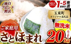 熊本県産 さとほまれ 無洗米 ご家庭用 20kg 《1-5日以内に出荷予定(土日祝除く)》熊本県 玉名郡 玉東町 米 こめ コメ ブレンド米 送料無料---gkt_lcl_605_20kg---