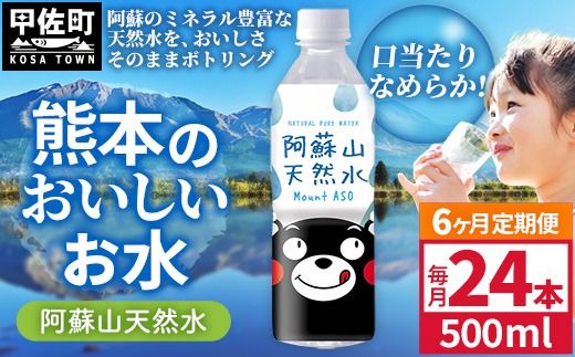 【定期便6ヶ月】熊本のおいしいお水 阿蘇山天然水 500ml×24本（1ケース）（共通返礼品・御船町） - 天然水 水 飲料水 ミネラルウォーター 箱買い まとめ買い ペットボトル 飲料 ウォーター 軟水 防災グッズ 防災 備蓄 ローリングストック ストック 熊本県