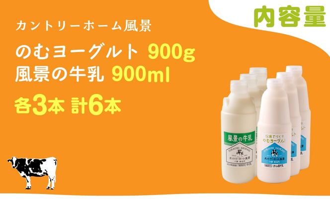 のむヨーグルト900g 風景の牛乳900ml 各3本 SKB099