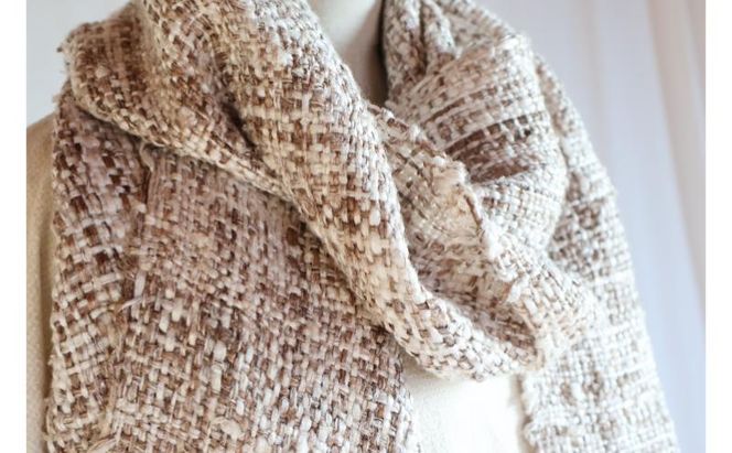 あったか ふんわり 柿渋染め手織りきびそマフラー シルク100％ ファッション レディース メンズ 防寒 新潟 