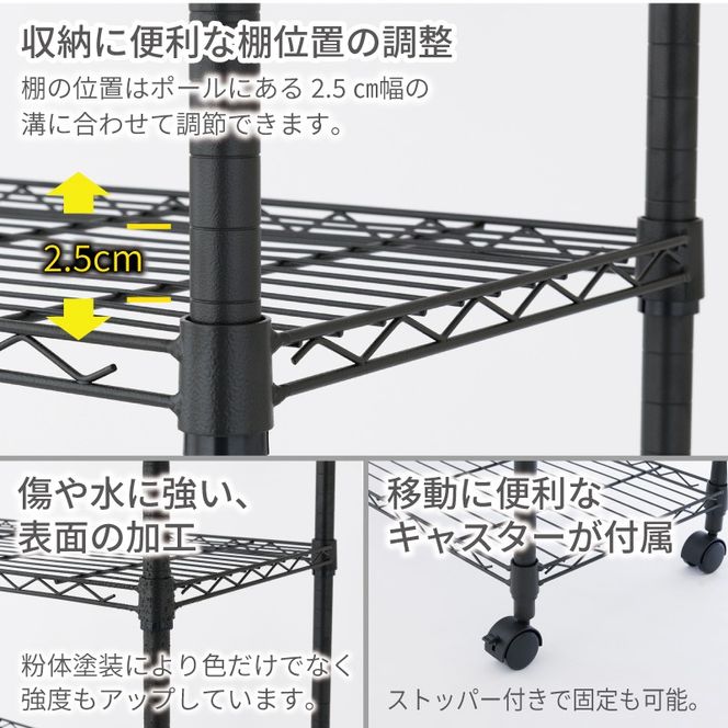 099H4803 泉佐野 × Luminous Selection ブラックラック シート付 幅81cm 4段【スチールラック 棚 収納ラック ラック オープンラック 収納 すき間 隙間収納 おしゃれ キッチン リビング ドウシシャ】