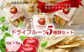 北海道余市産ドライりんご ５種類セット 食物繊維・ポリフェノール豊富 砂糖不使用 腸活 おやつ 国産無添加 りんごチップス_Y161-0001