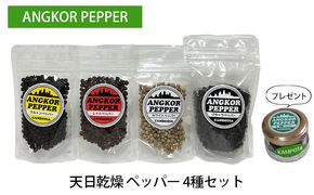 アンコール ペッパー 天日 乾燥 4種 セット ★ プレゼント 付き★ 胡椒 スパイス 調味料 カンポット産 無農薬 お酒 アクセント ブラックペッパー レッドペッパー ホワイトペッパー 白胡椒 クルトン 
