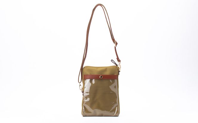 豊岡工房 牛革使い スマホが触れるショルダー（4185）ベージュ / ショルダーバッグ スマホをいれたまま操作可能 ナイロン素材 薄マチ 軽量 ポシェット 斜めがけ メンズ レディース かばん カバン バッグ 鞄 国産 日本製 小田清株式会社