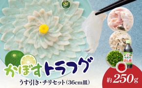 【E05028】かぼすトラフグ うす引き・チリセット（36cm皿）【12月～2月までお届け】