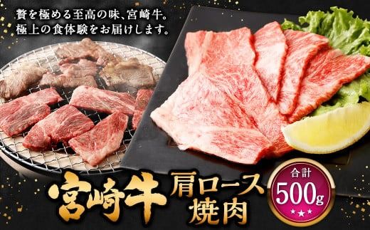 ＜宮崎牛 肩ロース焼肉 500g＞翌月末迄に順次出荷【c1308_mc】 牛肉 和牛 黒毛和牛 4等級以上 ブランド牛 肉 宮崎牛 肩ロース肉 肩ロース カタロース 焼肉