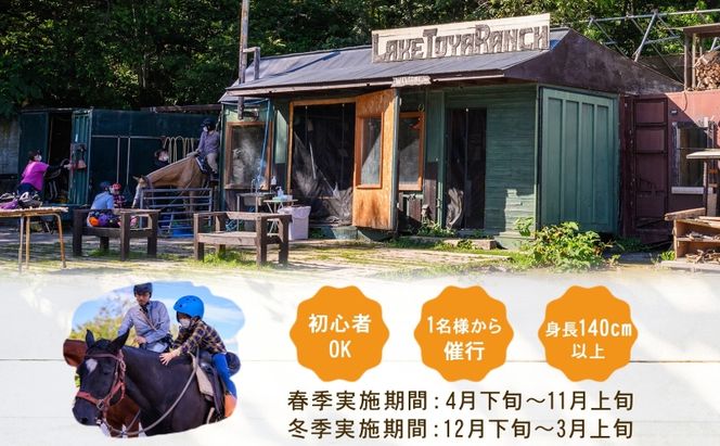 北海道 レイクトレッキング＆Winterレイクトレッキング 約40分 乗馬 体験 ホース トレッキング 絶景 自然 貴重 体験 経験 景色 ふれあい 血統馬 初心者 本格的 のんびり お子様 大人 レイクトーヤランチ 洞爺湖 