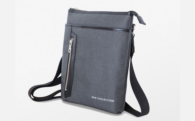 KEN COLLECTION デニムショルダーバッグ ( KC-2303 ) ストーンブラック / ショルダーバッグ デニム生地 防水効果 色落ち防止 PVCコーティング ポケット付き クラッチバッグ インナーバッグ シンプル 無地 メンズ レディース 黒 三宅