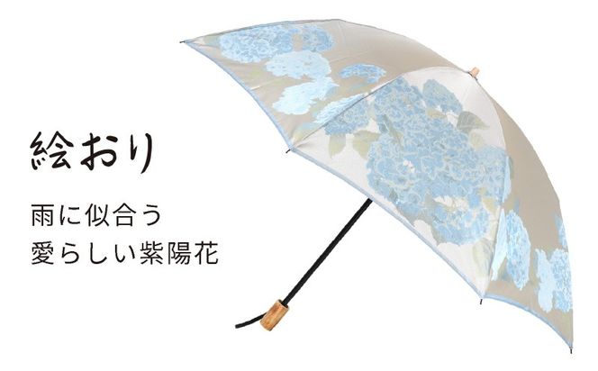 CB042【槙田商店】晴雨兼用折りたたみ傘　絵おり　紫陽花　ベージュ