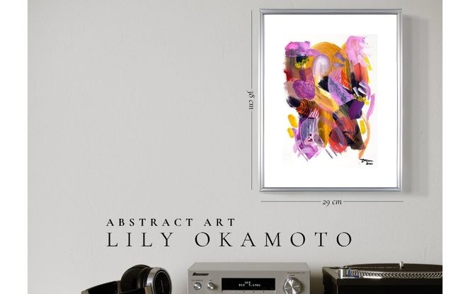 インテリアになるモダンアート　原画　 A4サイズ 飾りやすいサイズ　額装済み【lily0001】