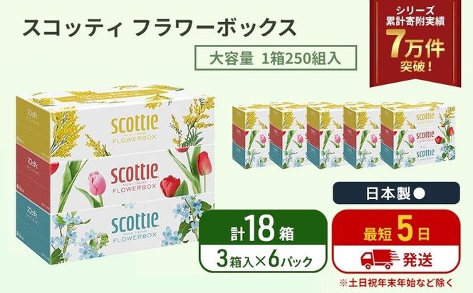 ティッシュ スコッティ フラワーボックス 18箱 ( 3箱 × 6パック )