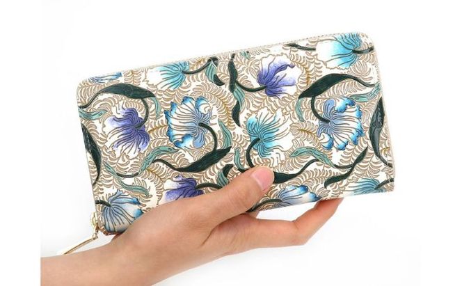 財布 大容量 ぐるっとファスナーの長財布 ノースガーデン ターコイズ 文庫屋大関 お財布 サイフ 長財布 ウォレット レディース ファスナー 民芸品 革 革小物 文庫革 本革 財布革 日本製 東京 東京都 墨田区　お届け：発送可能時期より順次配送