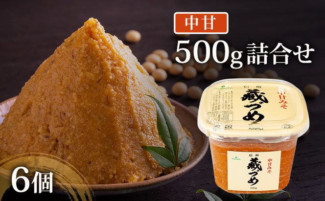 9月20日掲載終了　味噌 信州蔵づめみそ中甘500g6個 みそ お味噌 米味噌 信州味噌 信州 長野県 小諸市