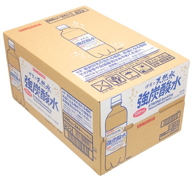 【3ヶ月定期便】サンガリア　伊賀の天然水　強炭酸水　1ケース（500mL×24本）【igge-tkb0002】