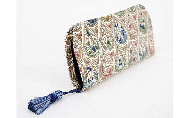 【文庫屋大関】メガネケース　花と猫＜インディゴ＞【皮革工芸品】 ファッション小物 民芸品 