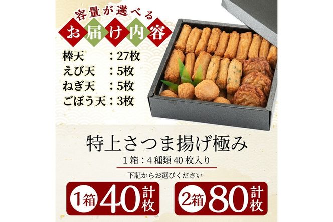 《選べる容量》特上さつま揚げ極み4種類(1箱計40枚 or 2箱計80枚)【薩摩のまごころ】姶良市 さつま揚げ 鹿児島 さつまあげ 薩摩揚げ 惣菜 おかず ギフト 贈答用 a132 a281