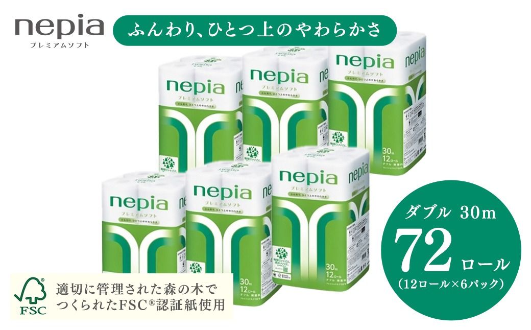 ネピアプレミアムソフトトイレットロール12ロールダブル×6パック