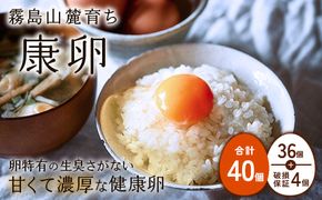 卵霧島山麓育ち こだわり卵 康卵 計40個（36個 + 割れ保証4個）たまご 玉子 卵焼き 玉子焼き たまご焼き 生卵 鶏卵 たまごかけごはん 国産 九州産 宮崎県産 送料無料