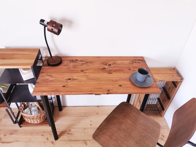 無垢材のデスク 約W90cm×D45cm ブラウン｜組立 簡単 工具不要 リビング 子供部屋 テーブル 家具 インテリア シェルフ [2501]