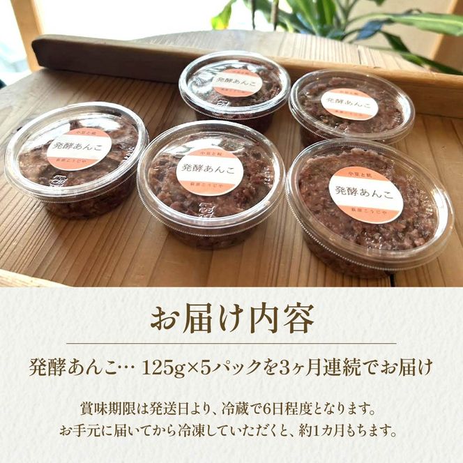 全3回 定期便 発酵 あんこ 1パック 125g入り × 5パック 和菓子 糀 麹 米 小豆 あずき 和スイーツ 餡 お菓子 砂糖不使用 静岡 藤枝