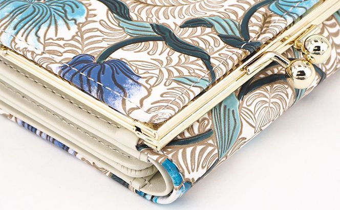 【文庫屋大関】三つ折りミニ財布　ノースガーデン（ターコイズ）【皮革工芸品】 ファッション 小物 民芸品 お札 カード 小銭 手のひらサイズ コンパクト 牛革 手作り 国産 