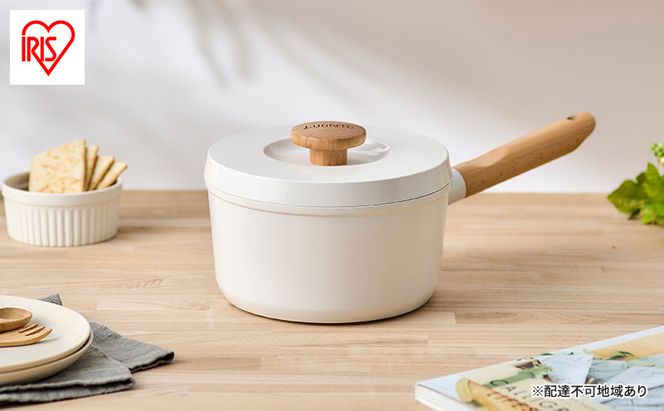 鍋 片手鍋 18cm なべ 無加水鍋 LUO-P18 ホワイト アイリスオーヤマ 片手無加水鍋 ih ガス火 ふた 蓋付き セラミック IH対応 ガス火対応 北欧 おしゃれ かわいい シンプル LUONTO ルオント プレゼント キッチン雑貨 