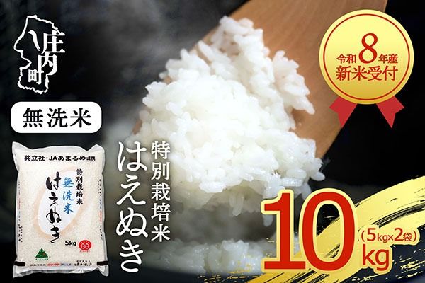 【新米受付】令和8年産 特別栽培米 はえぬき 無洗米 10kg 5kg×2袋 2026年産 ブランド米 米 国産 単一原料米 山形 庄内平野 コシヒカリの原点、亀の尾発祥の地 庄内【R8.10月以降発送開始/入金期限：2026年9月15日】