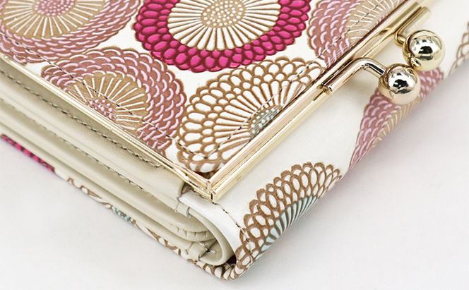 【文庫屋大関】三つ折りミニ財布　笠菊（桃花）【皮革工芸品】 ファッション 小物 民芸品 お札 カード 小銭 手のひらサイズ コンパクト 厄除け 牛革 手作り 大人可愛い 