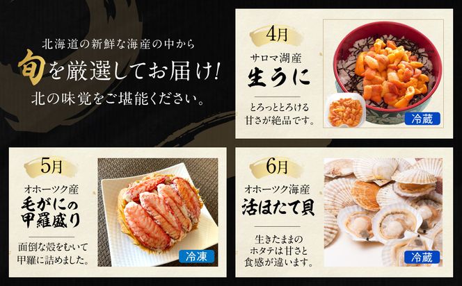 【全7回定期便】オホーツク海・サロマ湖で水揚げされた「旬」の魚介が届く！わくわく定期便 ( ウニ 毛ガニ 甲羅盛り ほたて ホタテ しじみ 海鮮丼 カキ たらばがに 定期便 魚介 北の味覚 )【999-0319】