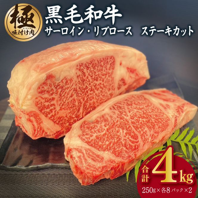 G1579 A5/A4等級 黒毛和牛 サーロイン/リブロースステーキカット 合計4kg（各250g×8P）【極味付け肉】