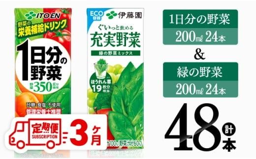 [3ヶ月定期便] 伊藤園 1日分の野菜&緑の野菜(紙パック)48本 [ 飲料類 野菜 緑黄色 野菜 ジュース セット 詰め合わせ 飲みもの 全3回 ] [D07332t3]