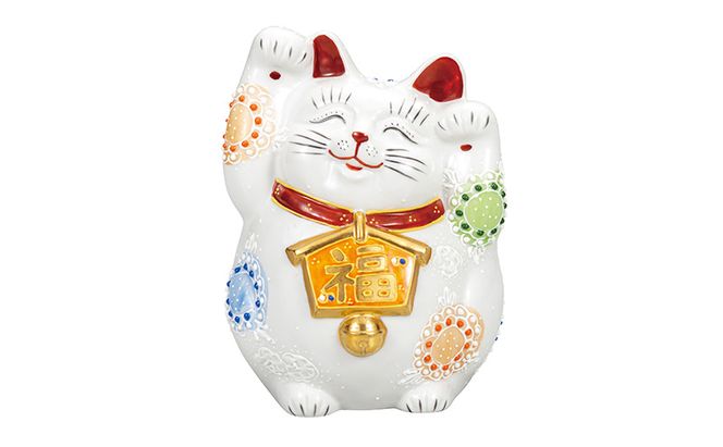 九谷焼　4.5号絵馬招き猫　白盛　a05 
