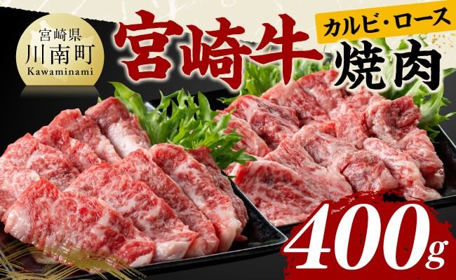 宮崎牛カルビ・ロース焼肉400g 【 肉 牛肉 国産 宮崎県産 黒毛和牛 和牛 焼肉 バーベキュー 】[C11417]