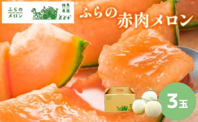 【2026年6月発送】ふらの 赤肉 メロン 3玉入 計6kg前後(相馬農園) メロン フルーツ 果物