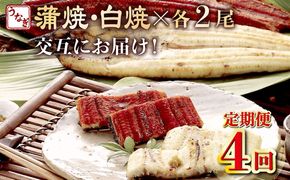 蒲焼き・白焼きを交互にお届け！国産うなぎ２尾【全４回定期便】 _ うなぎ 鰻 ウナギ 2尾 国産 高知県産 蒲焼き 白焼き かばやき 冷凍 うな重 ひつまぶし タレ ランキング 人気 4回 定期便 [yj058]