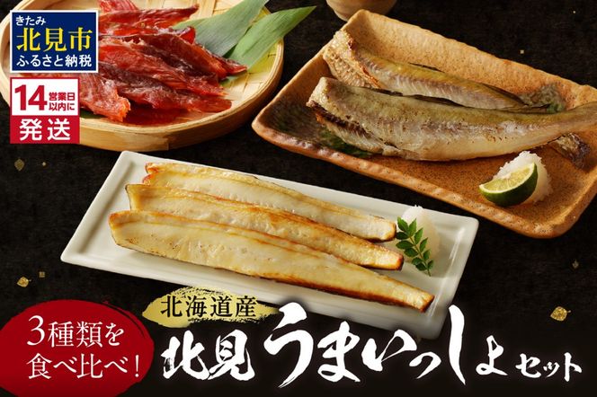 《14営業日以内に発送》3種類を食べ比べ！北見うまいっしょセット ( 干物 魚介 鮭 サケ 鮭とば こまい ほっけ ホッケ 贈答 ギフト 詰め合わせ )【035-0013】