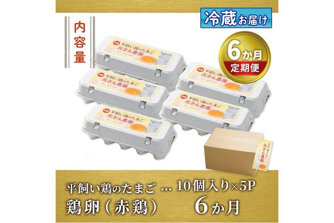 ＜定期便・全6回 (連続)＞平飼い赤鶏のたまご (総量300個・S-Mサイズ50個×6回) 元さん農園 卵 玉子 卵かけご飯 玉子焼き 平飼い 鶏 鶏卵 養鶏場直送 朝採れ 新鮮 大分県 佐伯市 【GE006】【 (株)海九】